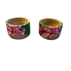 Set Of 2 Hand Painted‎ woodenTrinket Multicolored With Flowers Shabby Boho Decor